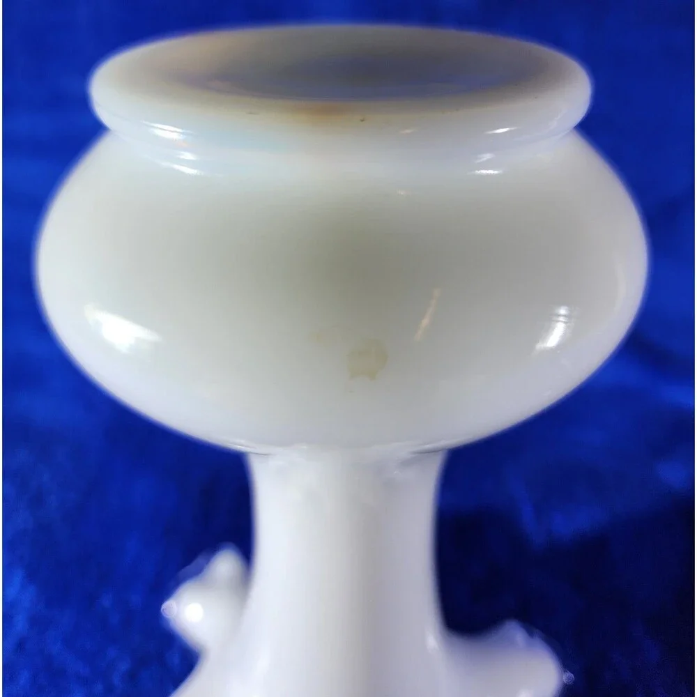 Vintage Fenton-Style Silver Crest Milk Glass Vase w/Clear Double Crimped Lip